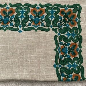 Raw Linen Floral Printed Tablecloth.